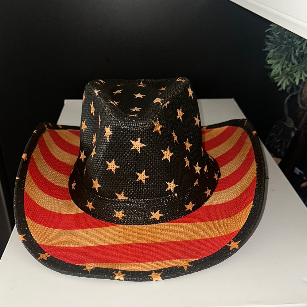 PUGS RAGER Star Striped Western Cowboy Hat Unisex Shapable Flexible BLUE RED